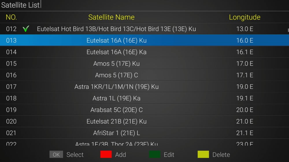 Mecool K7 DVB Satellite list
