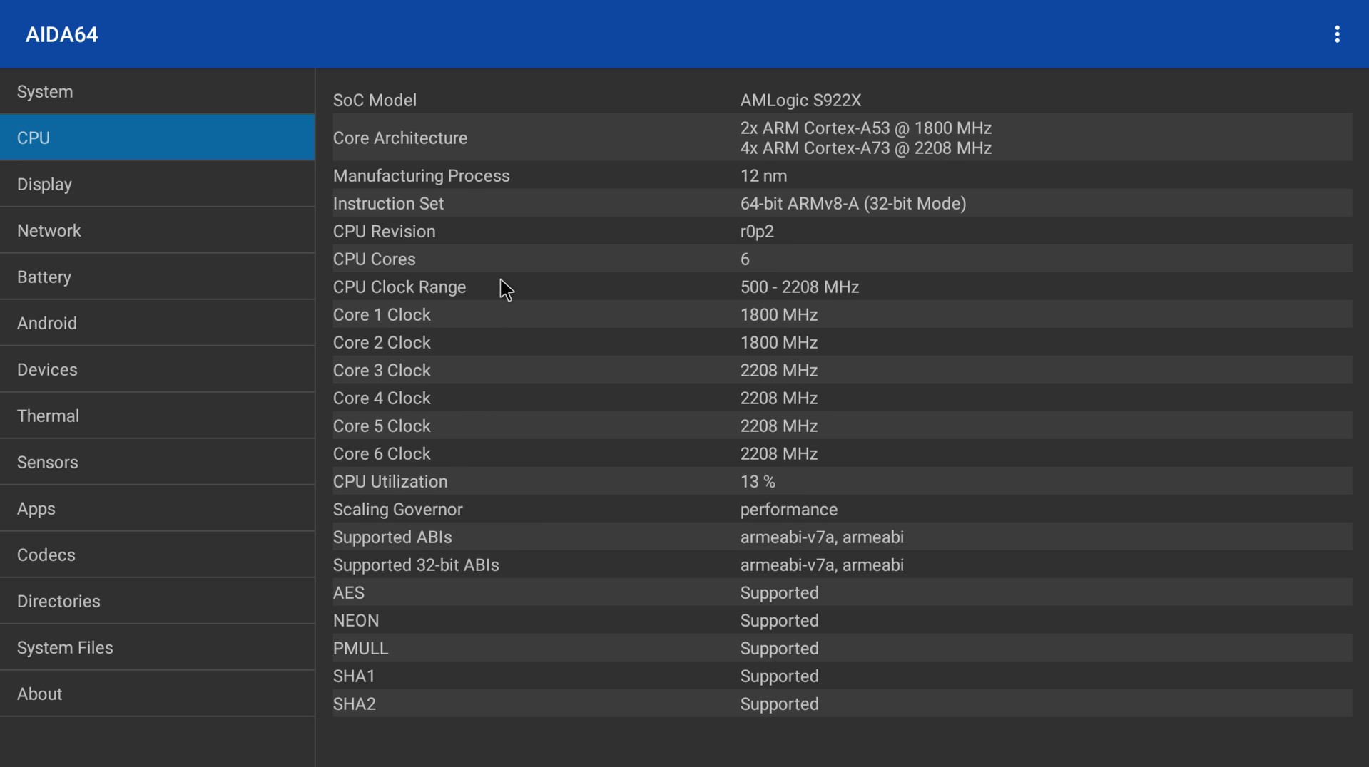Ugoos AM6B Plus CPU info
