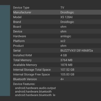 BuzzTV X5 128AI system info