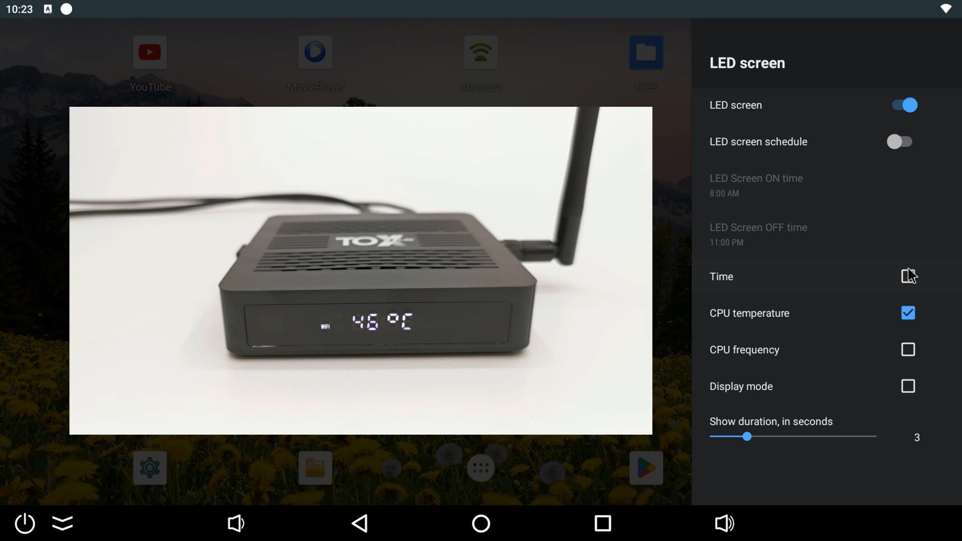 TOX3 TV Box hardware monitor on front LED display