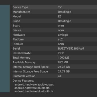 BuzzTV E5 system info