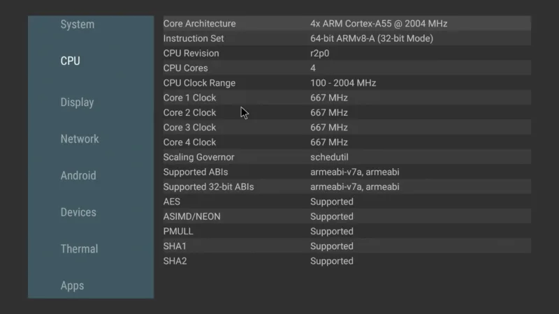 Mecool KM2 Plus Deluxe CPU info