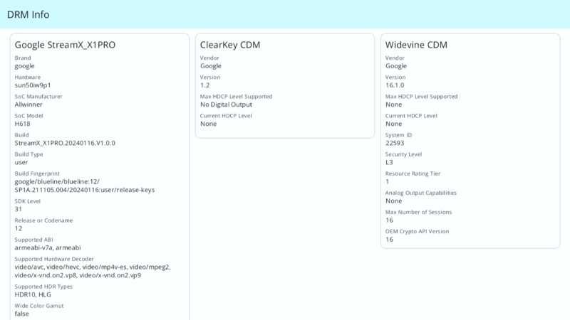 StreamX X1 Pro DRM info StreamX X1 Pro DRM info