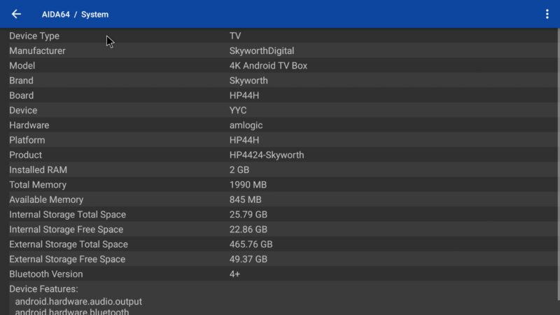 Skyworth LEAP S4 system info Skyworth LEAP-S4 system info