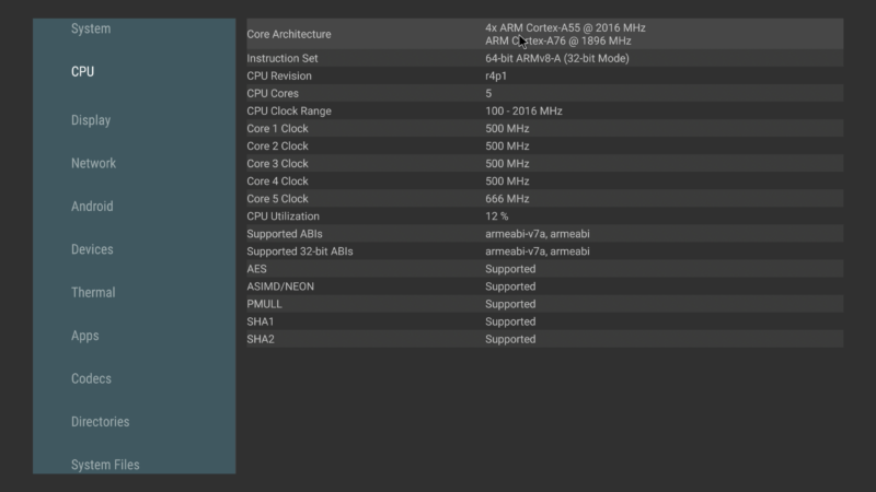 Zidoo Z9X 8K CPU info