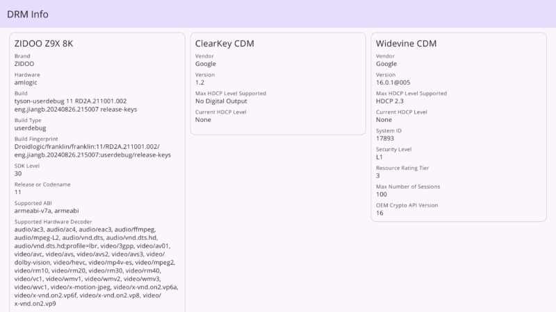 Zidoo Z9X 8K DRM info