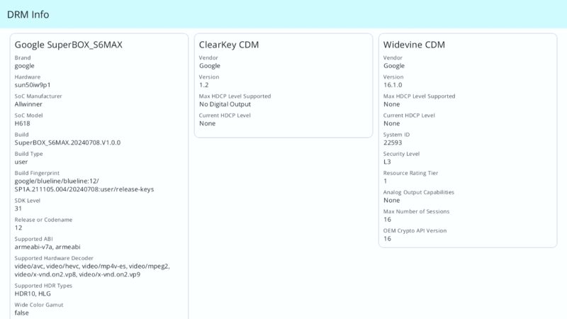 Superbox S6 Max DRM info Superbox S6 Max DRM info