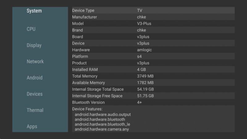 vSeeBox V3 Plus system info