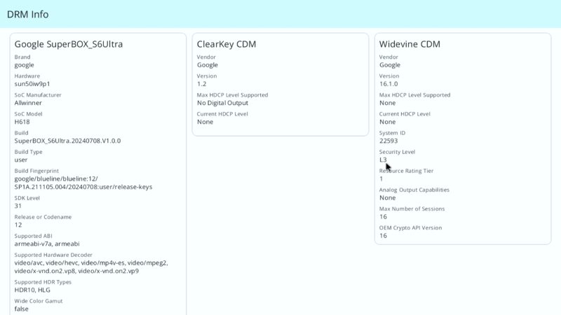 SuperBox S6 Ultra DRM info SuperBox S6 Ultra DRM info