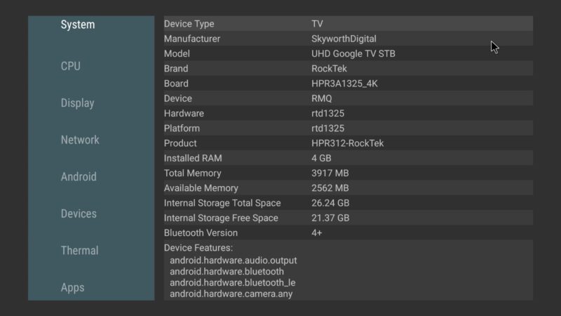 Rocktek GX1 system information