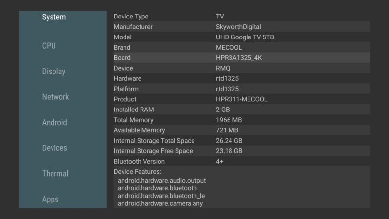 Mecool KM9 Pro Max system information