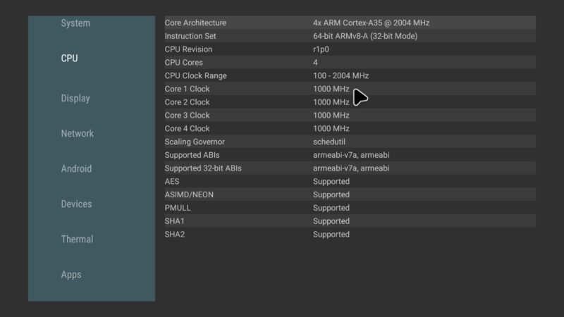 vSeeBox V6 Max CPU info