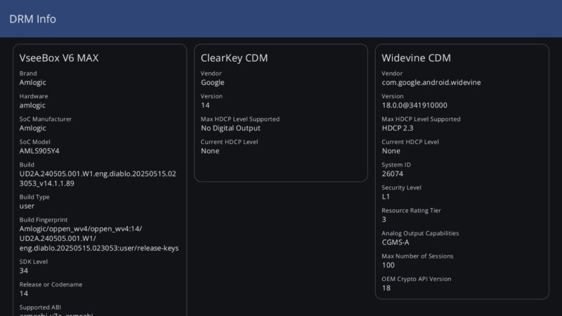 vSeeBox V6 Max DRM Info