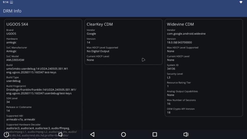 Ugoos S4K DRM info Ugoos S4K DRM info