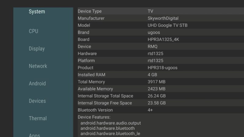 Ugoos SK2 system info