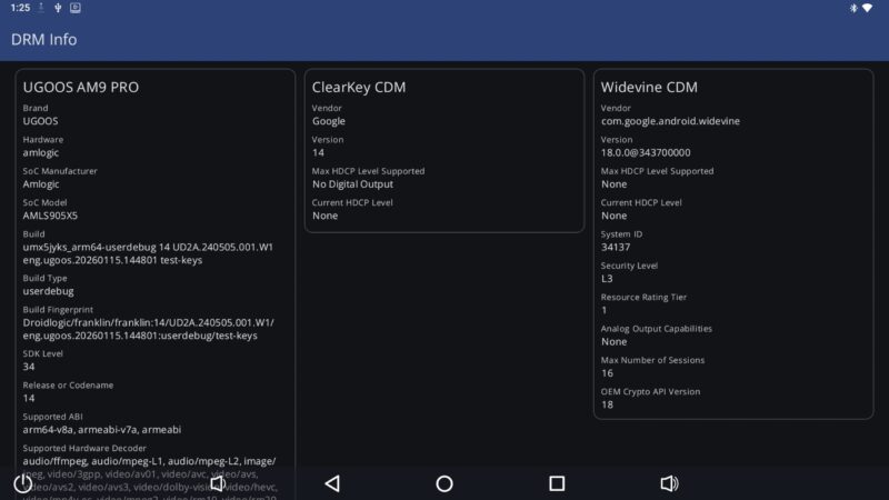 Ugoos AM9 Pro DRM info