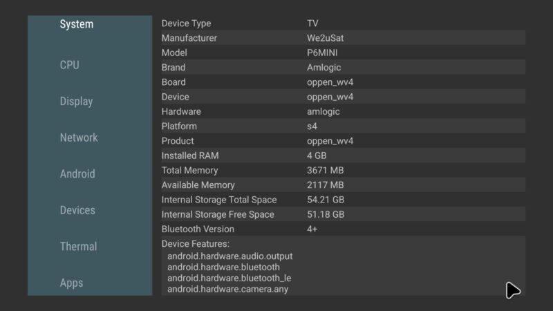 WE2USAT P6 Mini system info