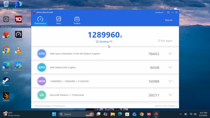 Kamrui E3B Mini PC Antutu benchmark