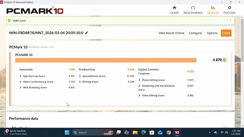 Kamrui E3B PC Mark 10 benchmark