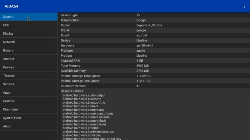 SuperBox S7 Ultra system info SuperBox S7 Ultra system info