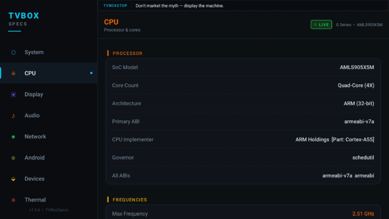 BuzzTV G Series CPU info