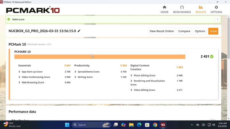 GMKtec G3 Pro USB PCMark 10 benchmark
