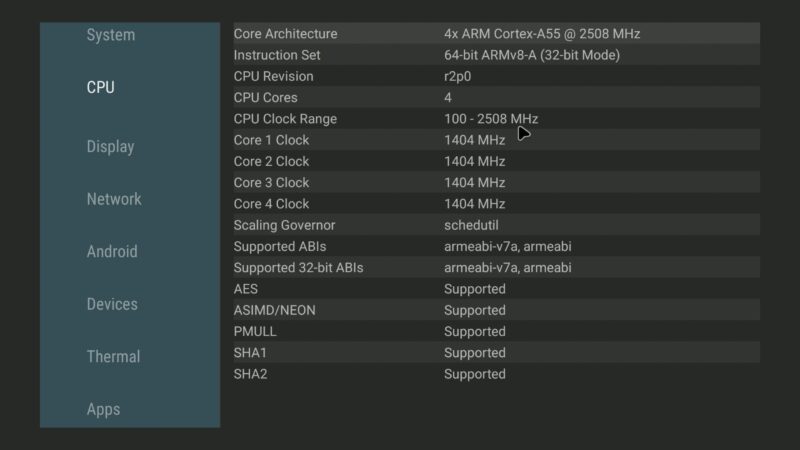 Mecool MEon1 TV box CPU info Mecool MEon1 TV box CPU info