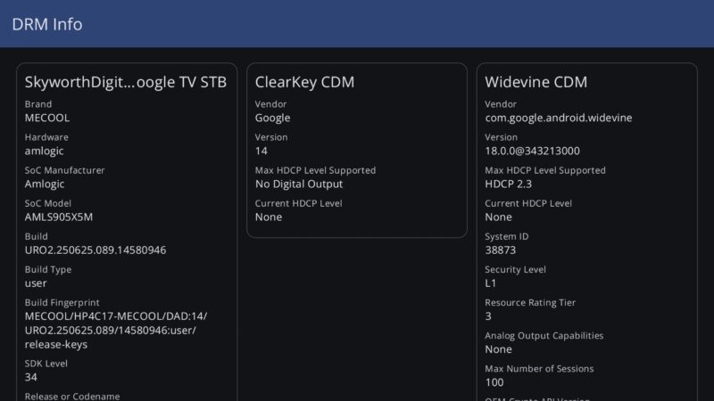 Mecool MEon1 TV box DRM info Mecool MEon1 TV box DRM info