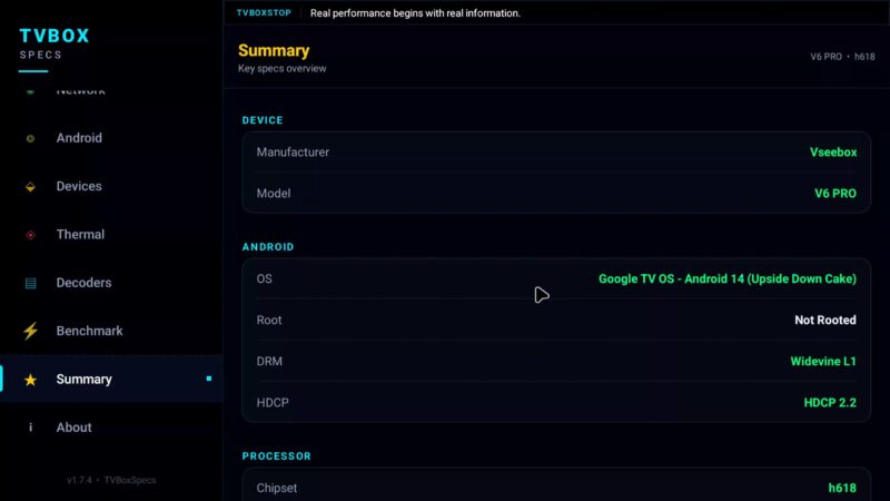 vSeeBox V6 Pro system info one vSeeBox V6 Pro system info one