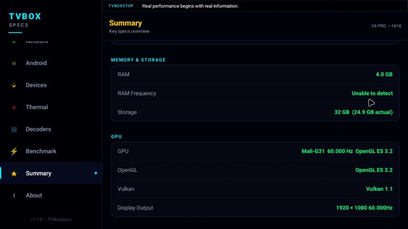 vSeeBox V6 Pro system info two vSeeBox V6 Pro system info two