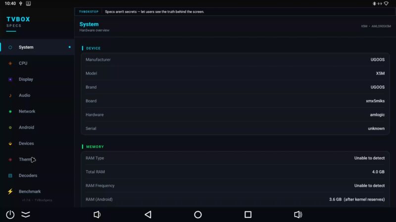 Ugoos X5M Pro basic system information