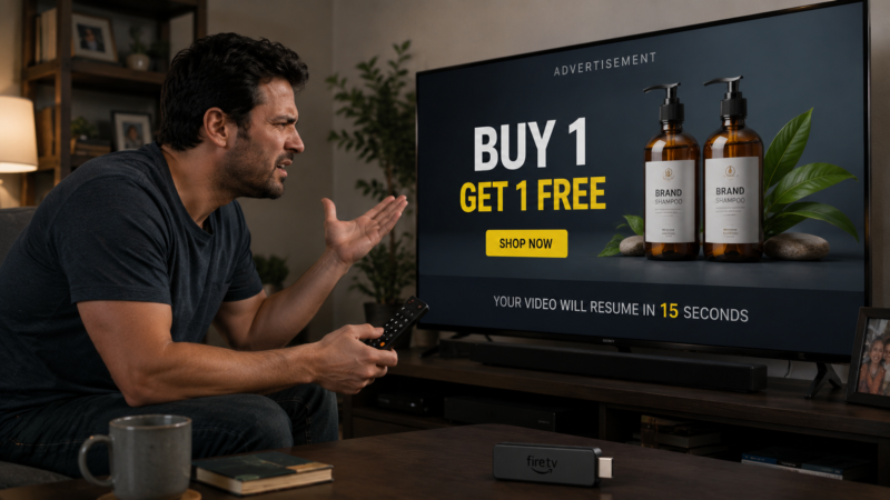 man frustrated with Amazon fire TV ads man frustrated with Amazon fire TV ads