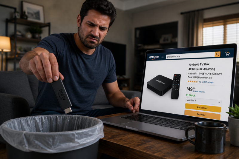 man frustrated with Amazon fire TV dumping man frustrated with Amazon fire TV dumping